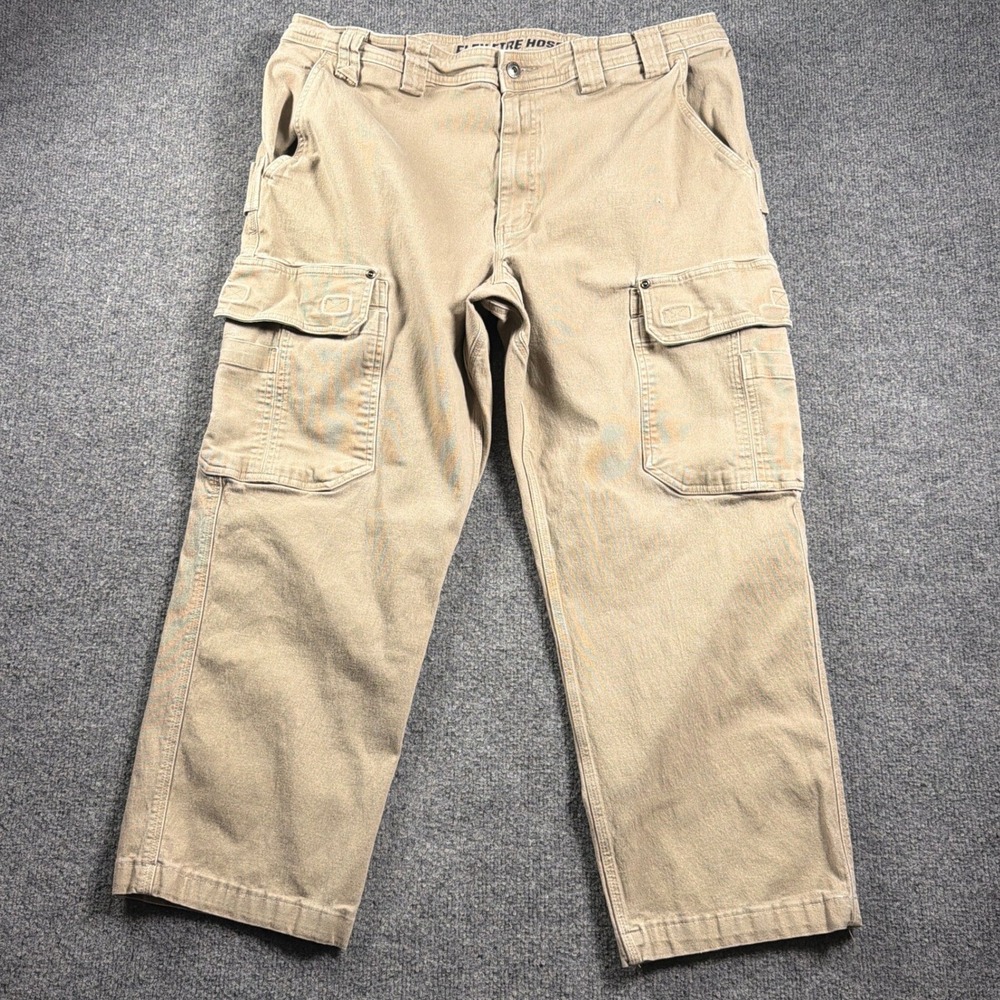 Duluth Trading Co Flex Fire Hose Cargo Pants Men 40x30 Khaki Tan Relaxed Fit